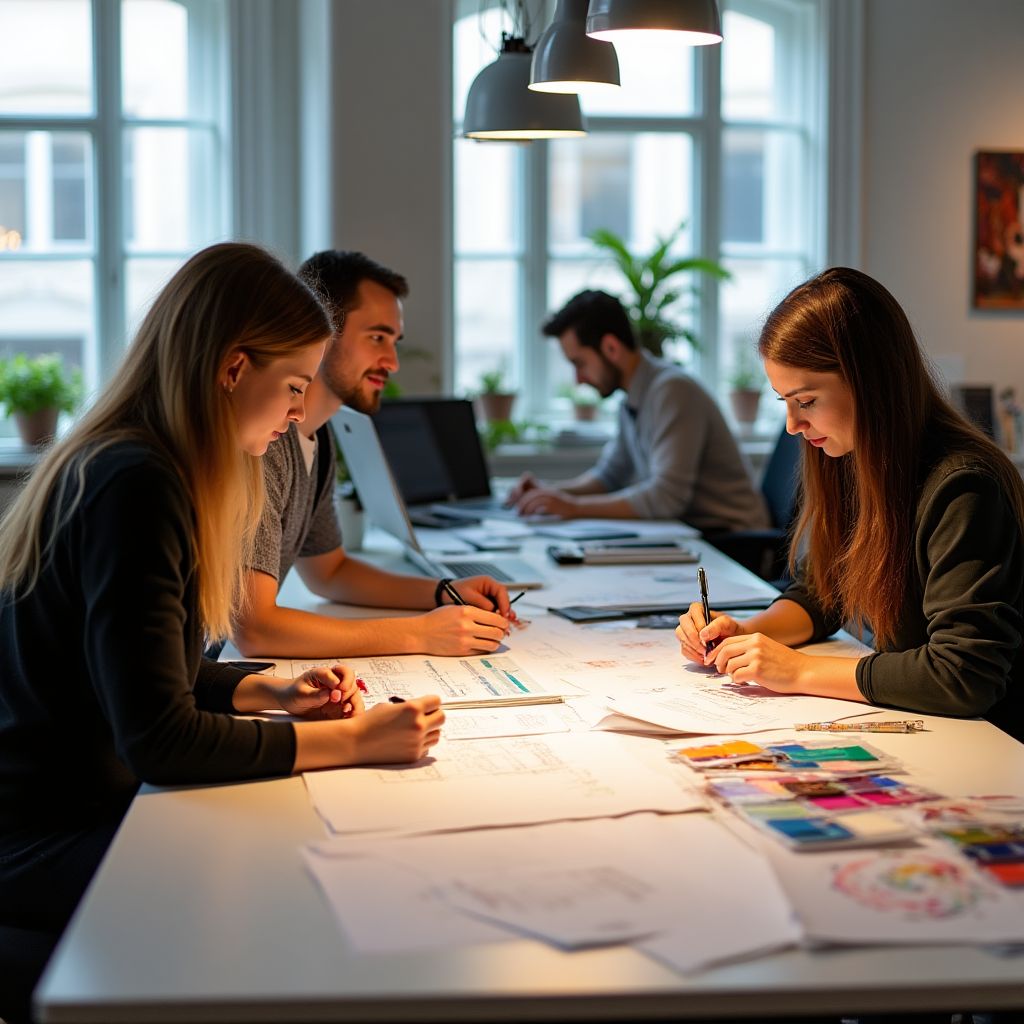 Equipo trabajando en diseño de marca